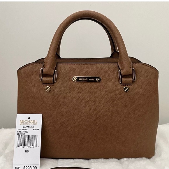 Michael Kors Small Savannah Brown Saffiano Leather Double Handle Crossbody - Picture 2 of 8